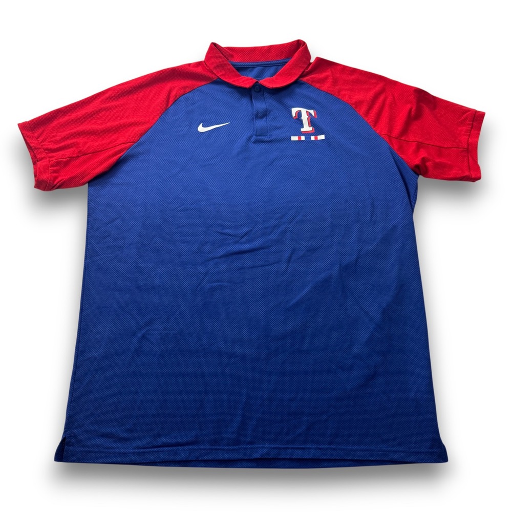 Nike Texas Rangers MLB Polo Shirt Mens Large Blue Red Dri-FIT Colorblock N911